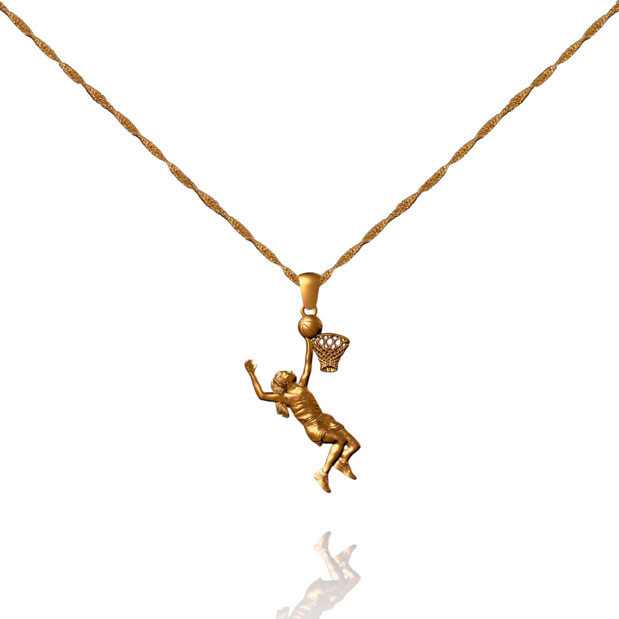 925 Silver Basketball Player Pendant. A unique women's sports jewelry gift available in five elegant styles.
