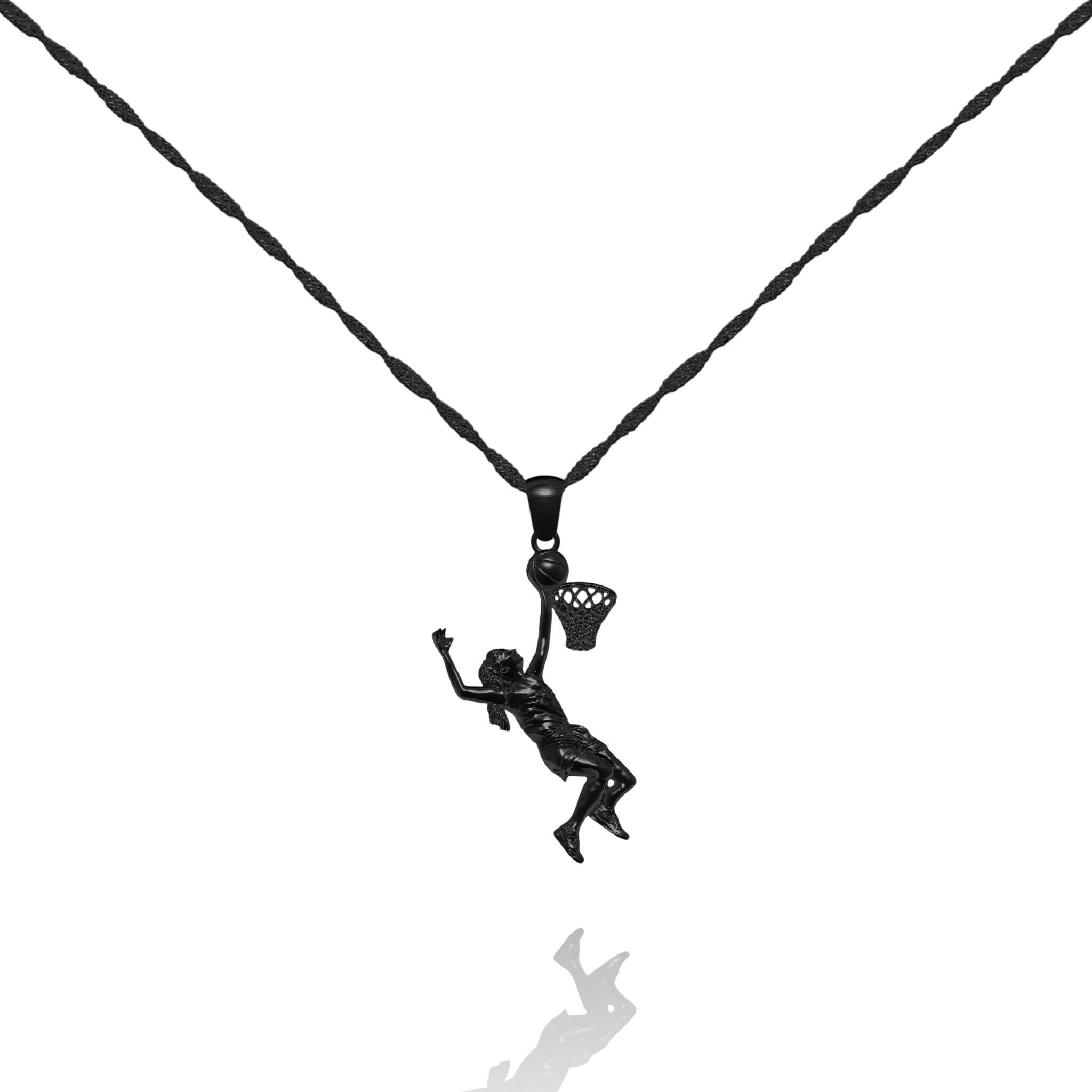 925 Silver Basketball Player Pendant. A unique women's sports jewelry gift available in five elegant styles.