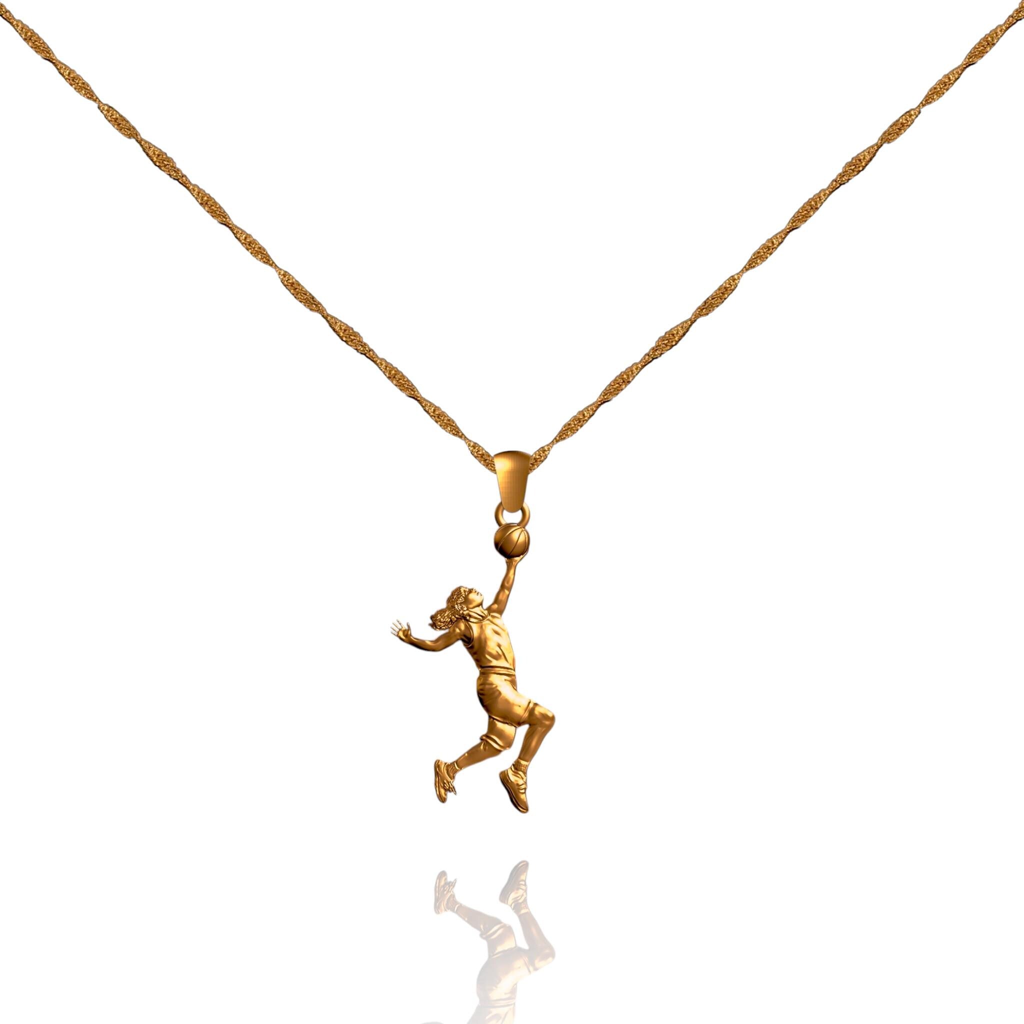 925 Silver Basketball Player Pendant. A unique women's sports jewelry gift available in five elegant styles.