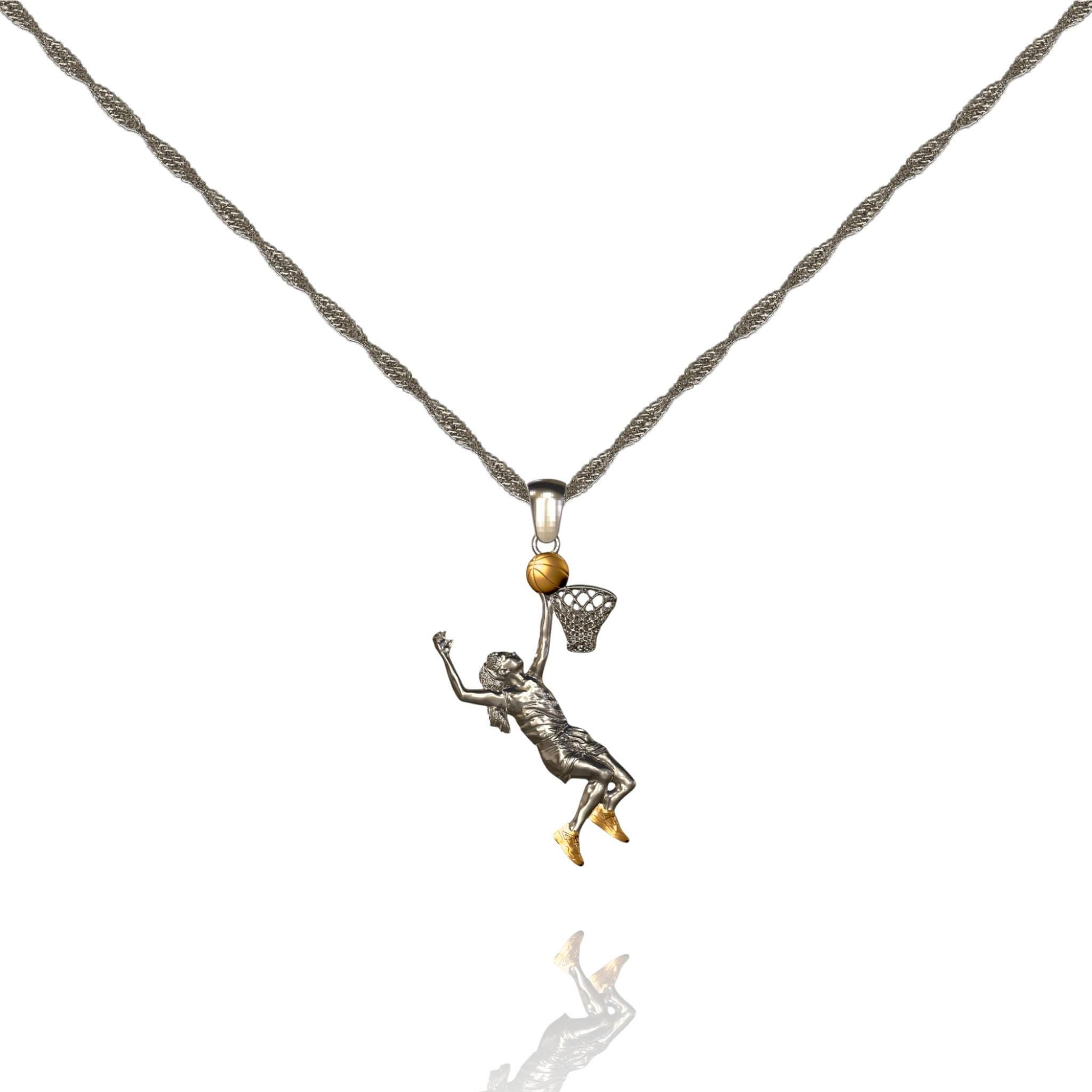 925 Silver Basketball Player Pendant. A unique women's sports jewelry gift available in five elegant styles.