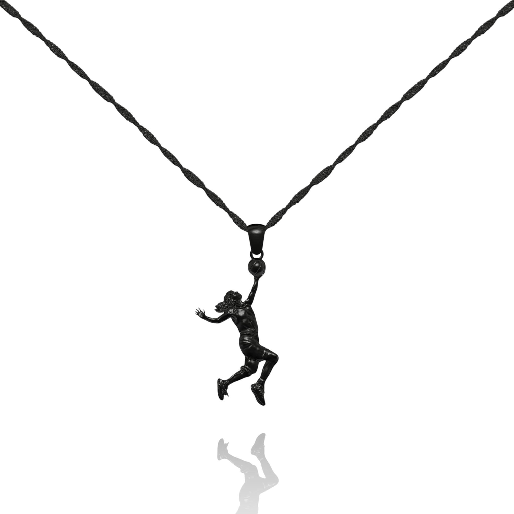 925 Silver Basketball Player Pendant. A unique women's sports jewelry gift available in five elegant styles.