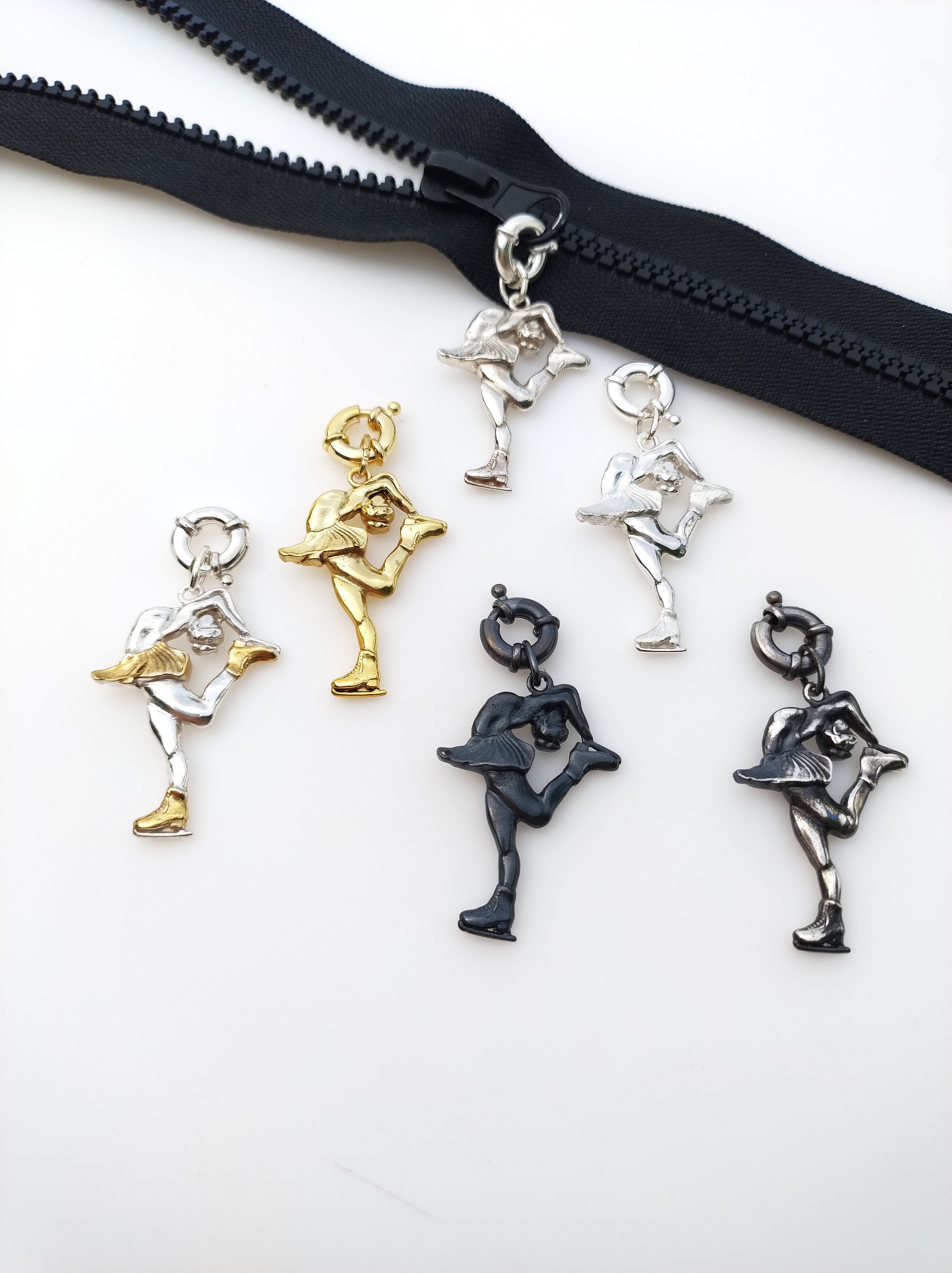 Silver Figure Skating Zipper Pendant Sports Jewelry Gift for Woman