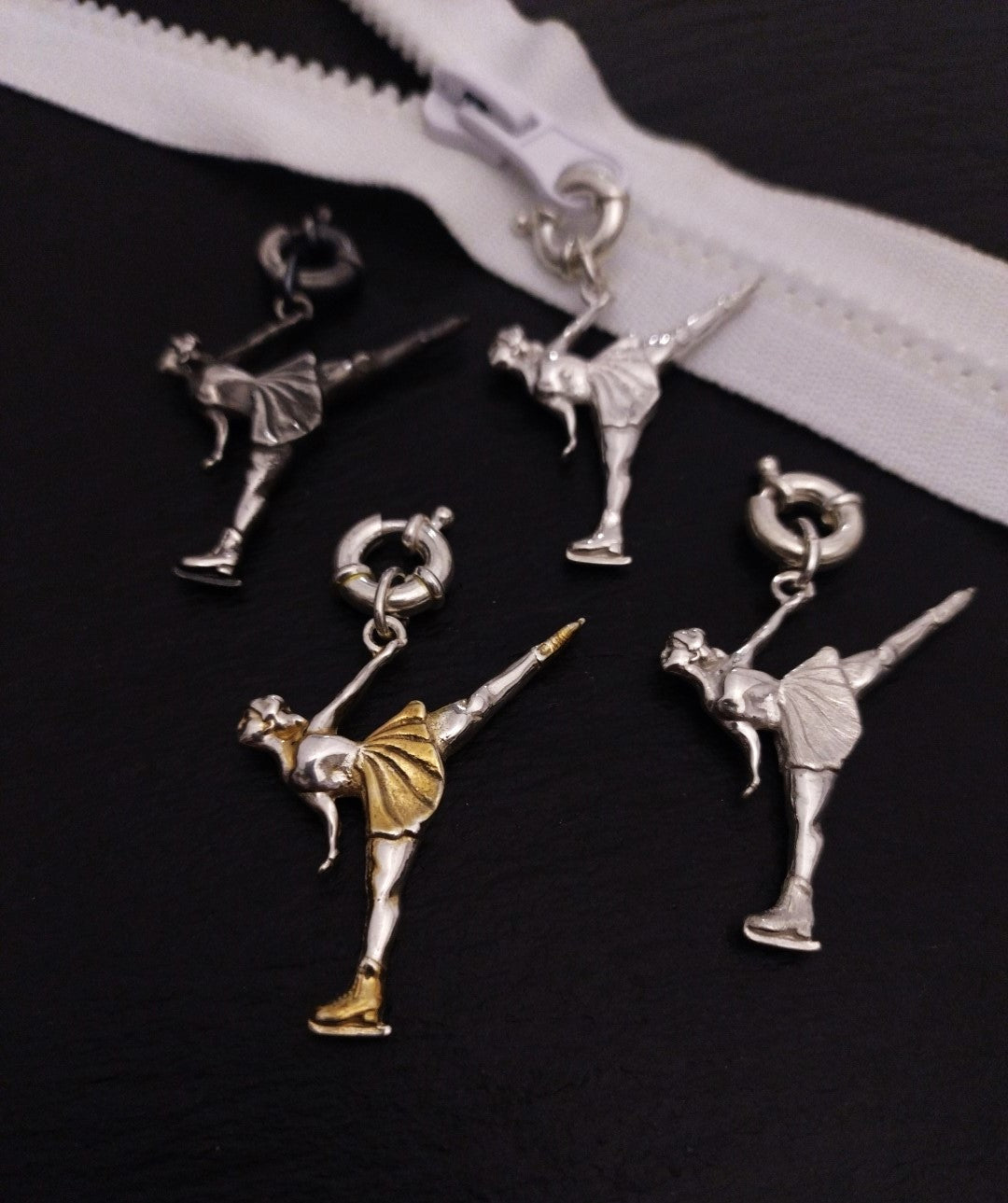 Silver Figure Skating Zipper Pendant Sports Jewelry Gift for Woman