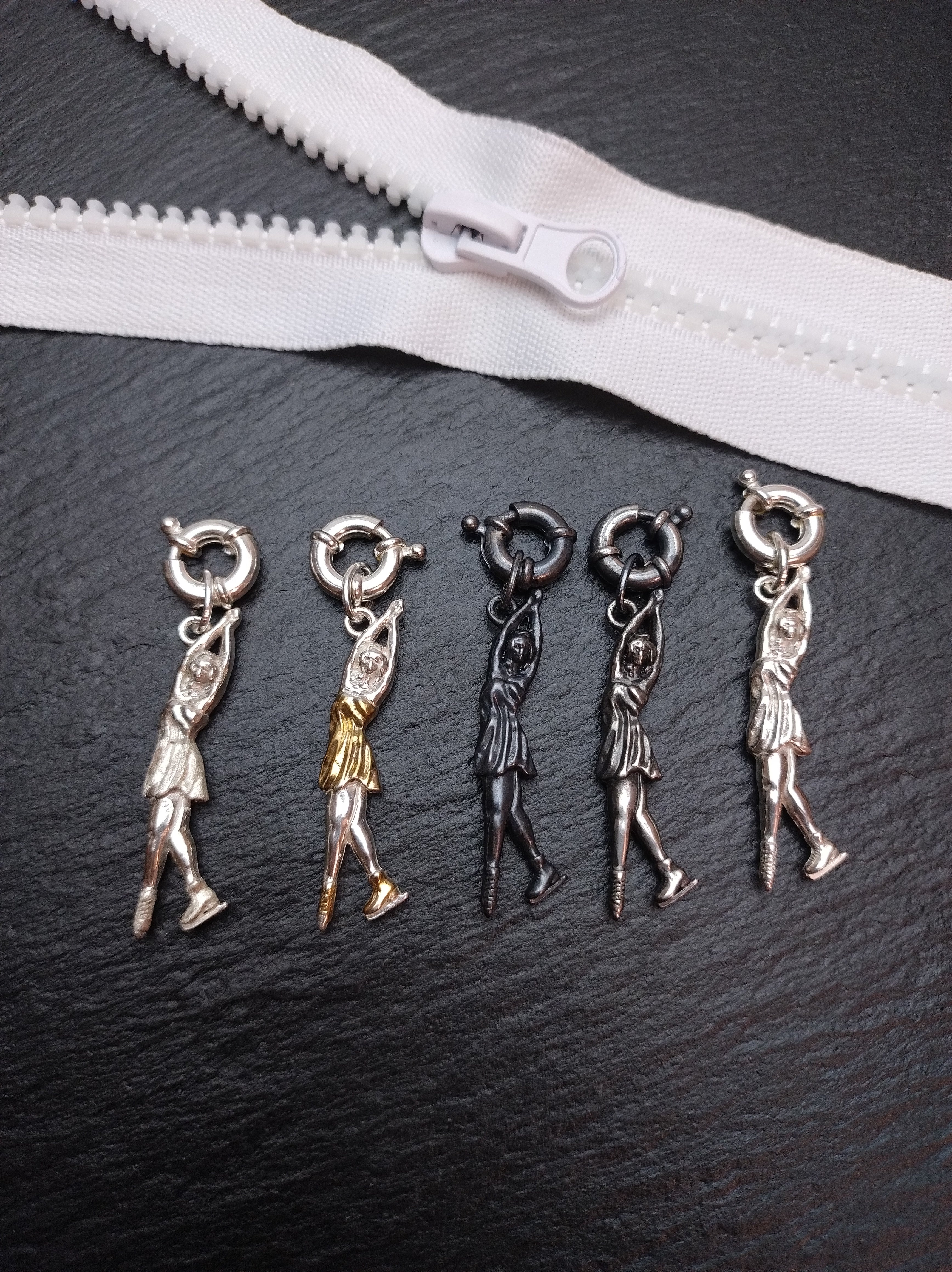 Silver Figure Skating Zipper Pendant Sports Jewelry Gift for Woman