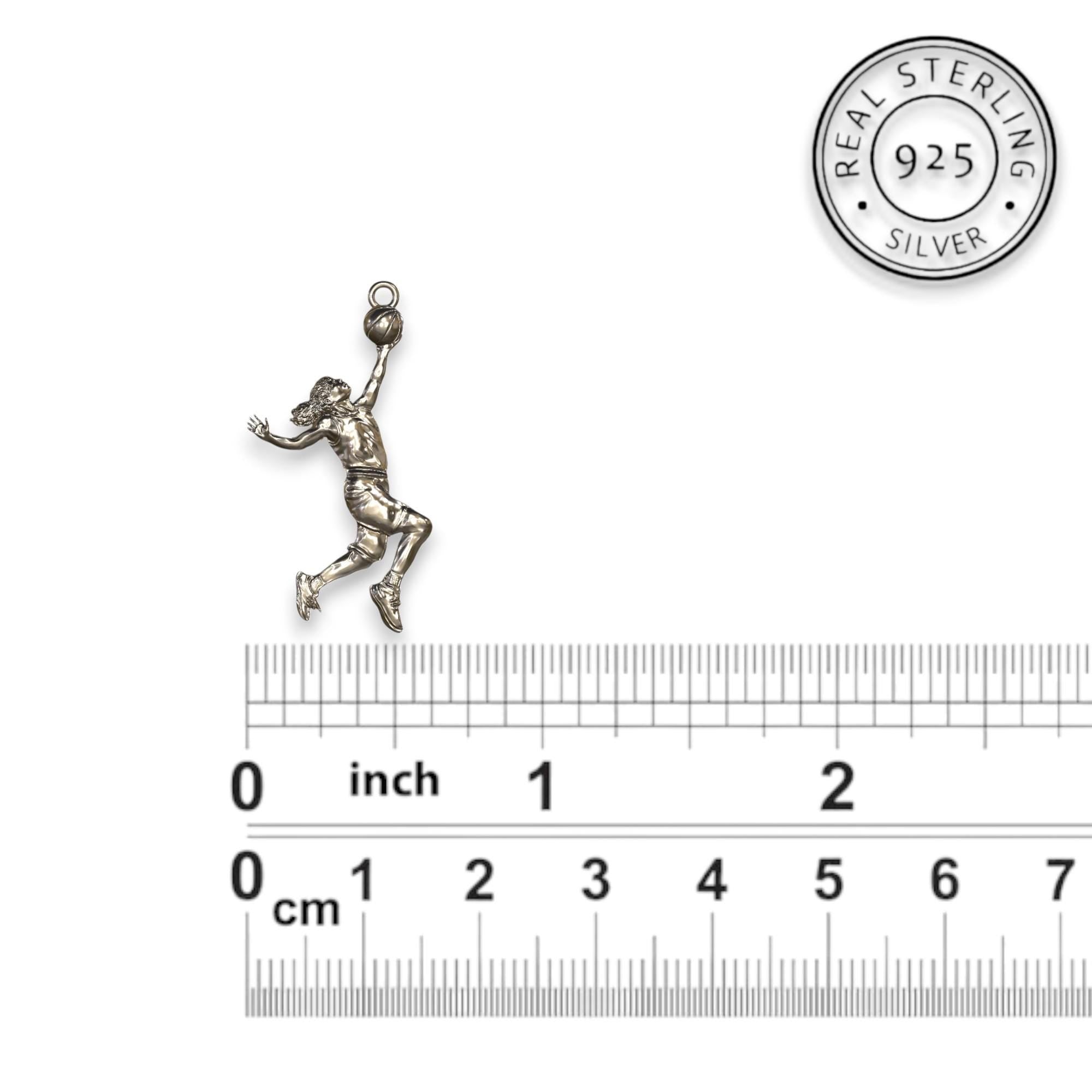 925 Silver Basketball Player Pendant. A unique women's sports jewelry gift available in five elegant styles.