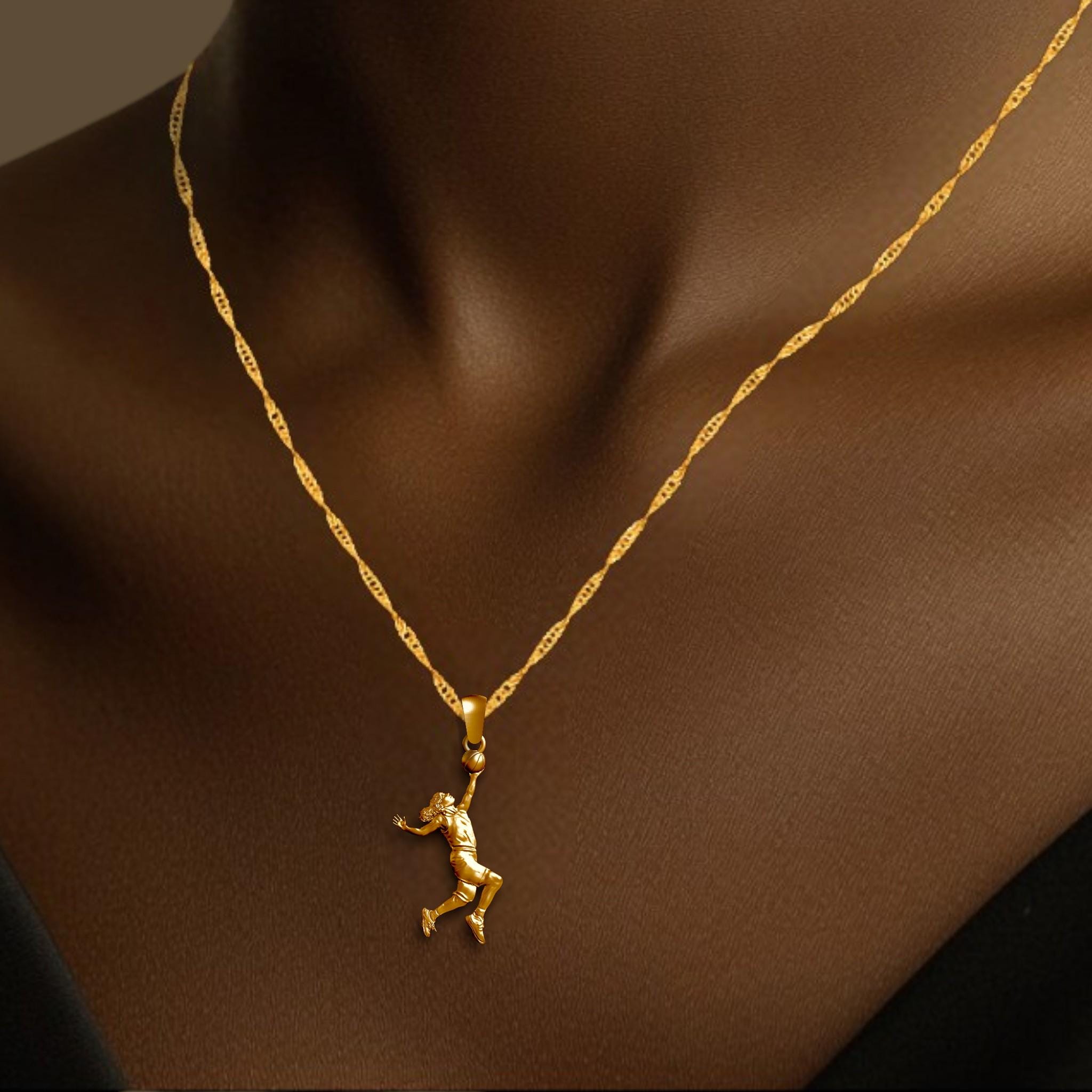 925 Silver Basketball Player Pendant. A unique women's sports jewelry gift available in five elegant styles.